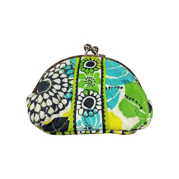 Vera Bradley Lime Green White Pattern Kiss Lock Coin Purse - Picture 1 of 3